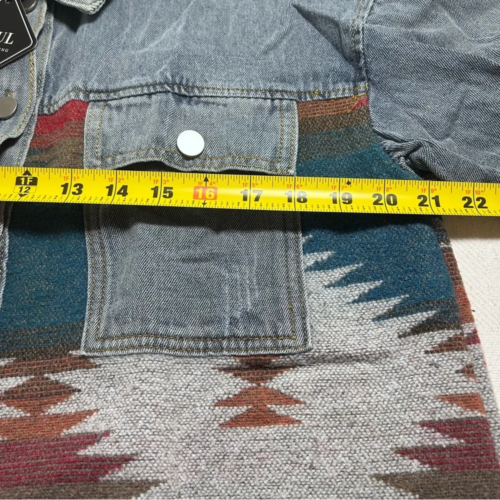 Zaful Womens Aztec Southwestern Denim Jacket Shacket Blue Red Size S New